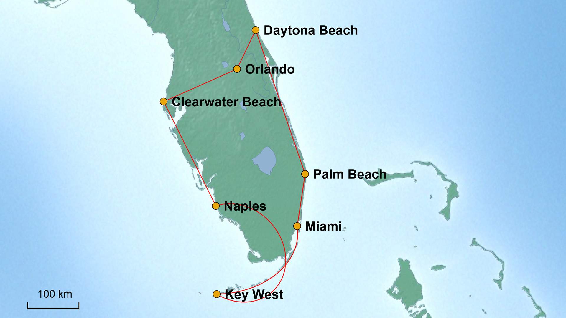 Reiseroute 1993 Florida der Start